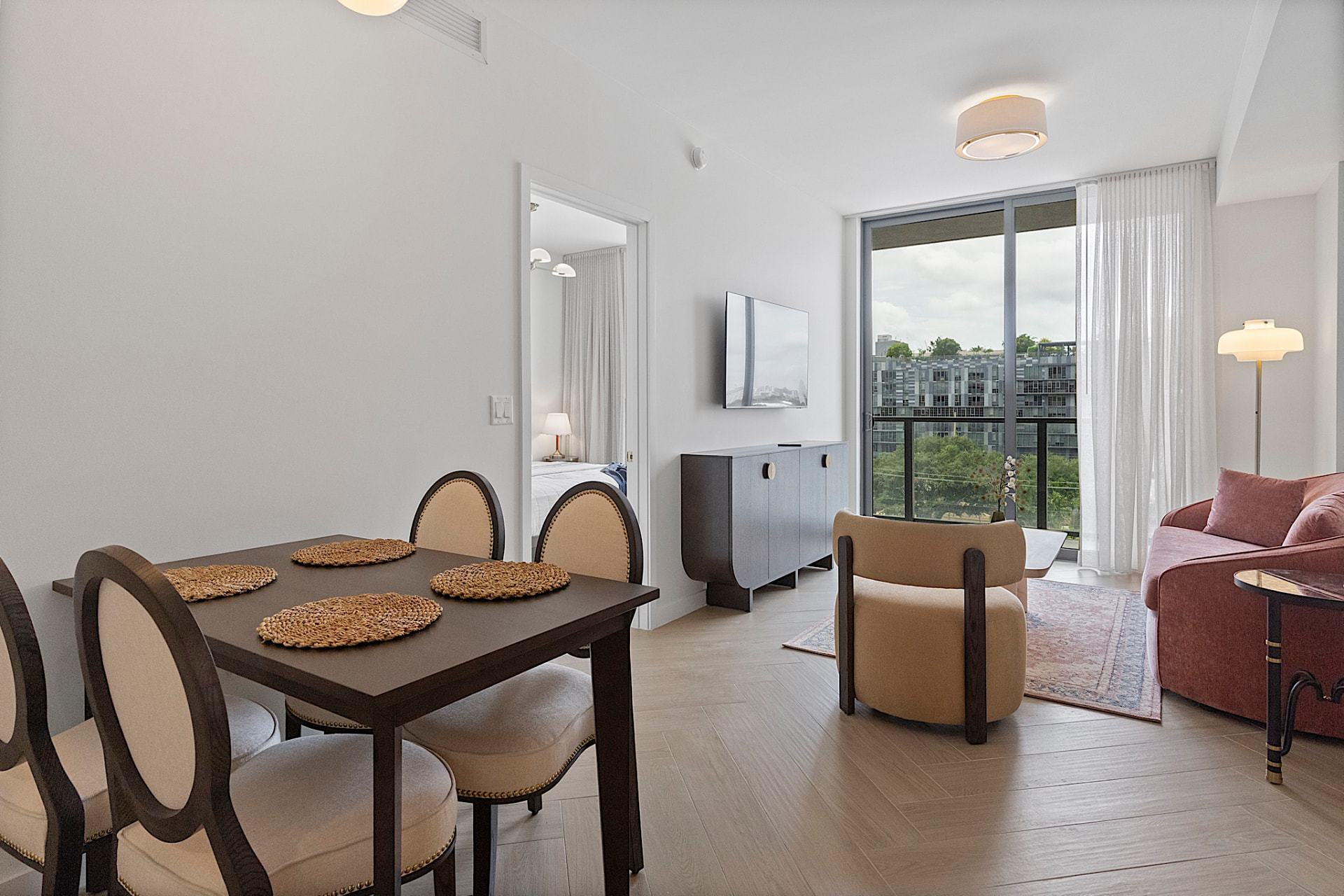Dining table and lounge in Unit 607